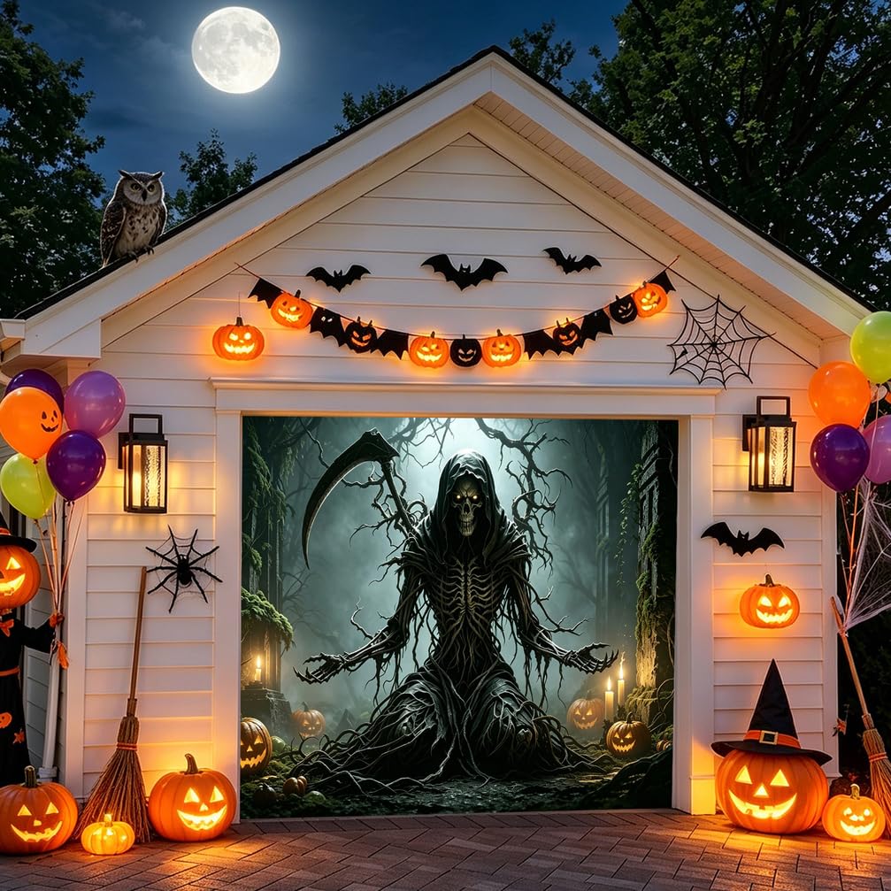 ZFFLYH Halloween Decorations Garage Door Cover Banner Hanging Backdrop 8X7 Ft