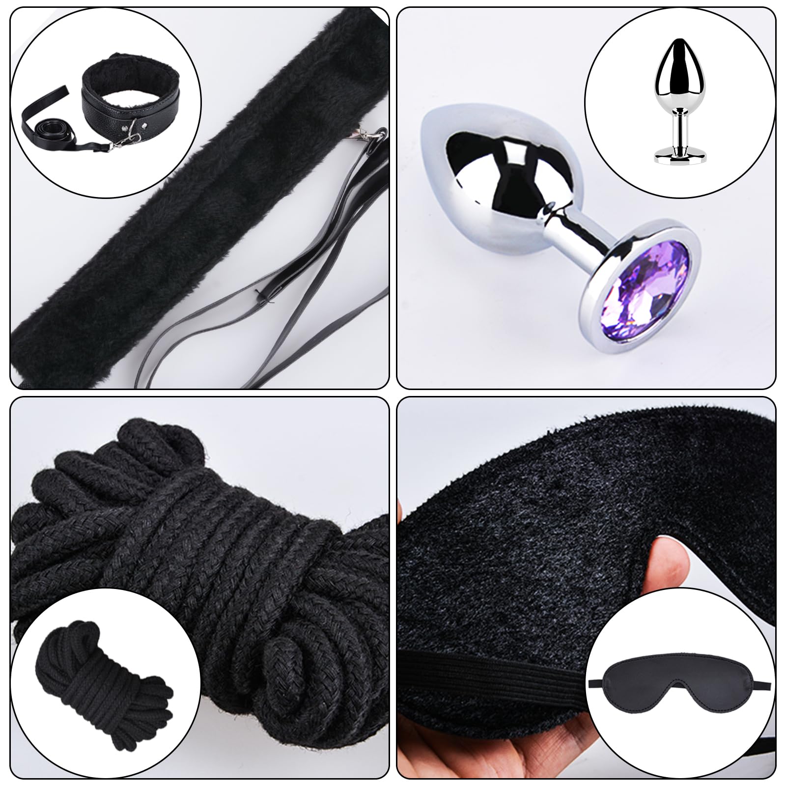 Qoosea 26 Piezas SM Bondage Kit, BDSM Restraints Kits Erótico Set Juguetes Sexuales Plug Anal Butt Plug Set para Parejas Bondage Set Esposas para Principiantes y Experimentados