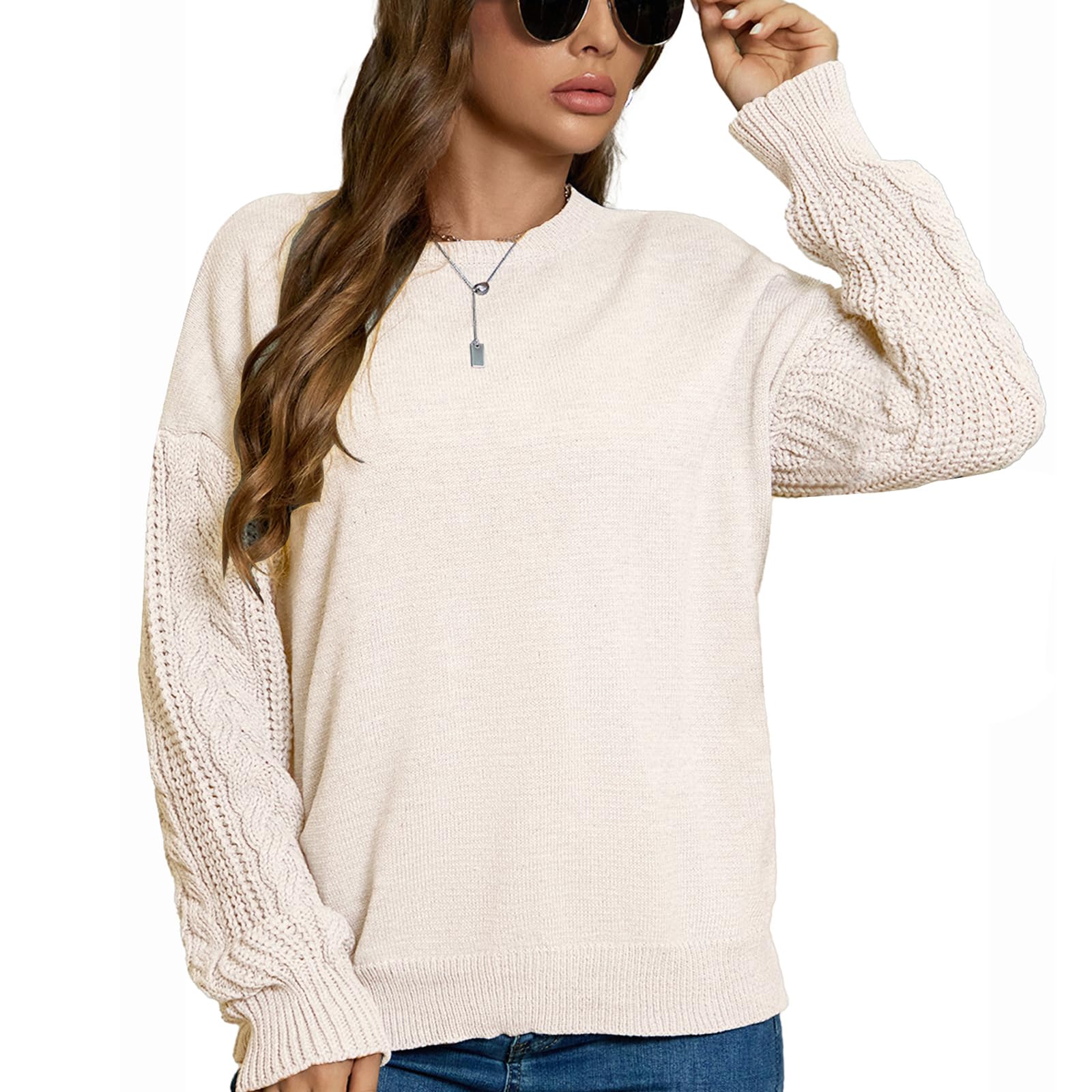 JFAN Maglione Donna Invernale Maglione a Girocollo in Maglia Sciolto Casual Maglione Donna Elegante