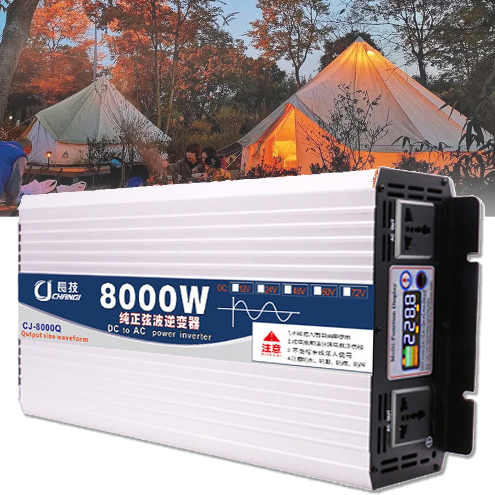 Inverter di Potenza 6000W 8000W 10000W 12000W Inverter Pure Sine Wave Dc 12V 24V 48V 60V 72V A 110V 220V AC Inverter Onda Pura con Prese Ca E Display LCD,8000W-48Vto110V