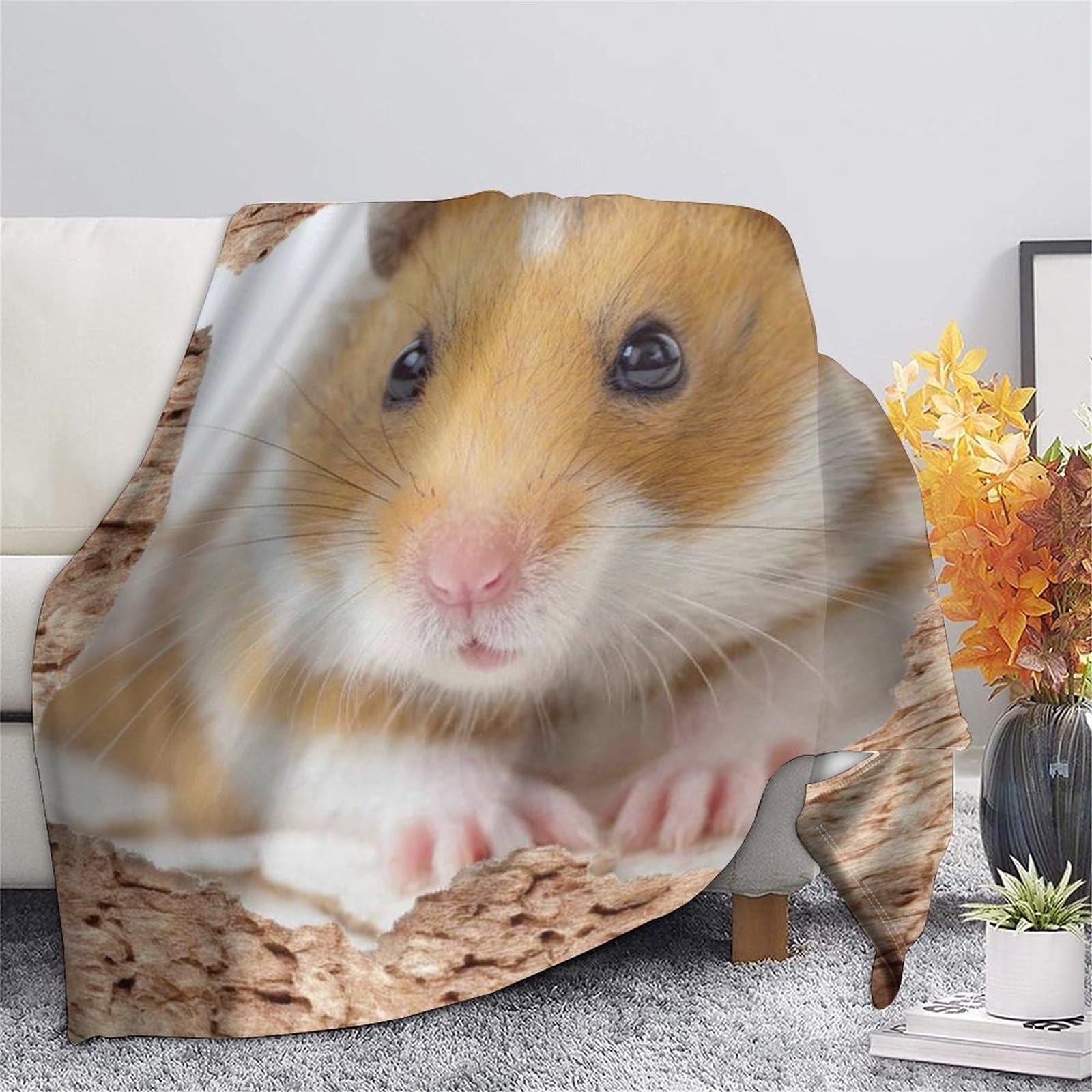 stampa 3D carino hamster coperta da viaggio microfibra biancheria da letto leggera e morbida plaid da viaggio compatto anti-pilling per viaggi animal fotografia 70×80inch(180x200cm)