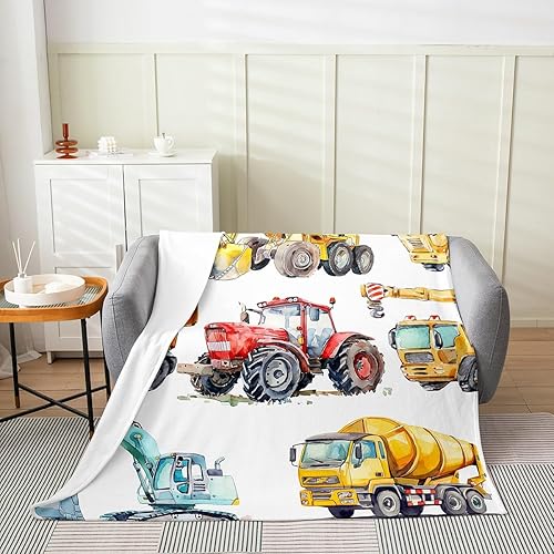 Miniatura 2 de Manta de felpa de excavadora para niños, para todas las estaciones, suave, retro, ligera, cálida para niños y niñas, manta de franela de tractor de