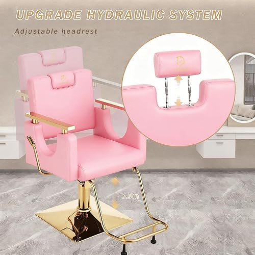 Miniatura 75 de Silla de peluquería resistente, silla reclinable giratoria de 360° para estilista, silla de peluquería hidráulica ajustable en altura con reposapiés
