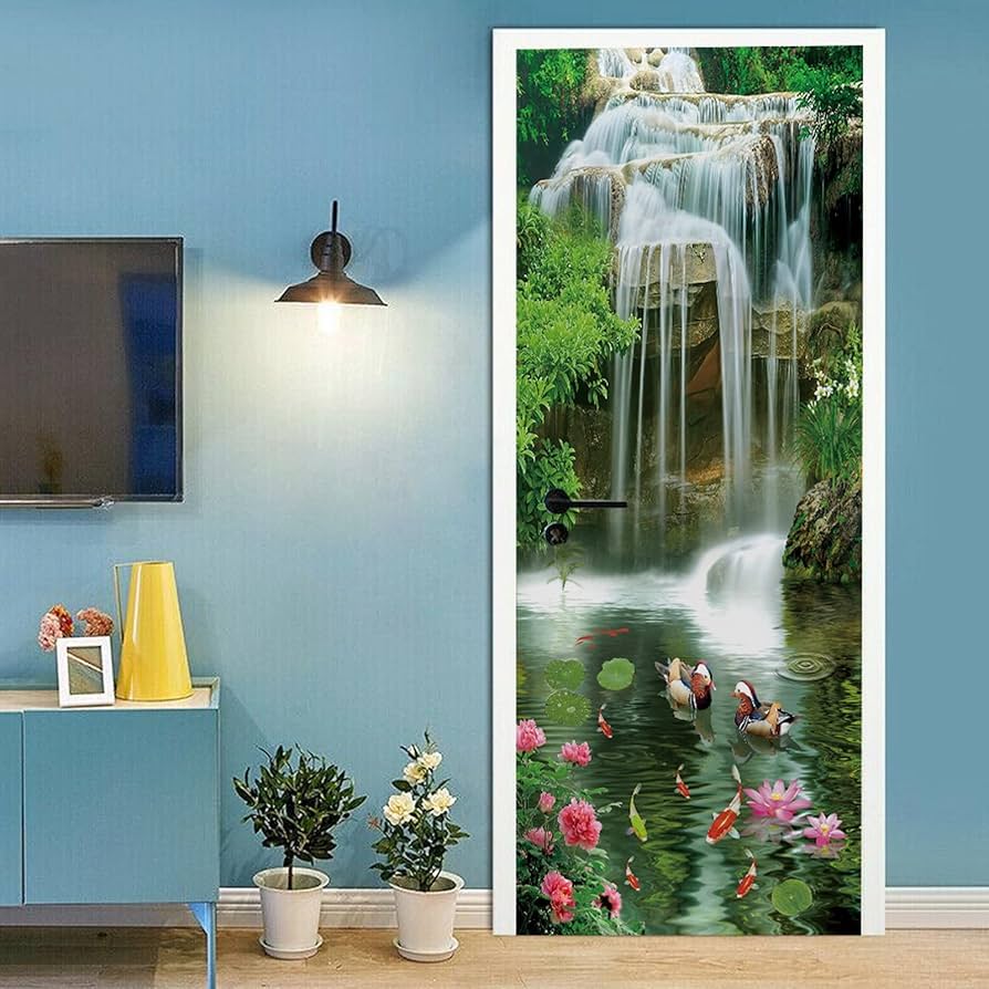 A.Monamour 3D Door Stickers For Interior Doors Embossed Woman White Figure Sculpture With Golden Element Vinyl Waterproof Self Adhesive Door Mural Decals For Bedroom Office Bathroom 77 X 200 Cm