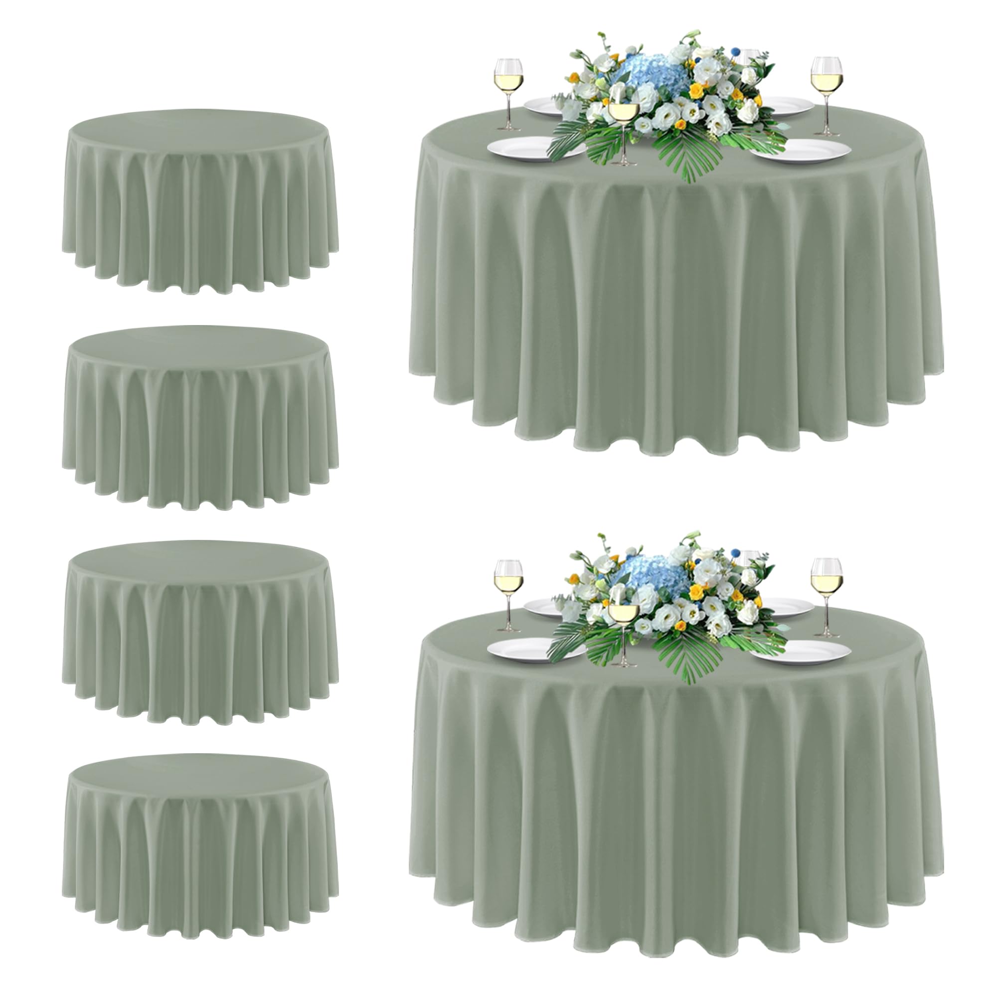 sancua Round Tablecloth 108 Inch Fit 42-96 Inch Tables, 6 Pack Sage Green