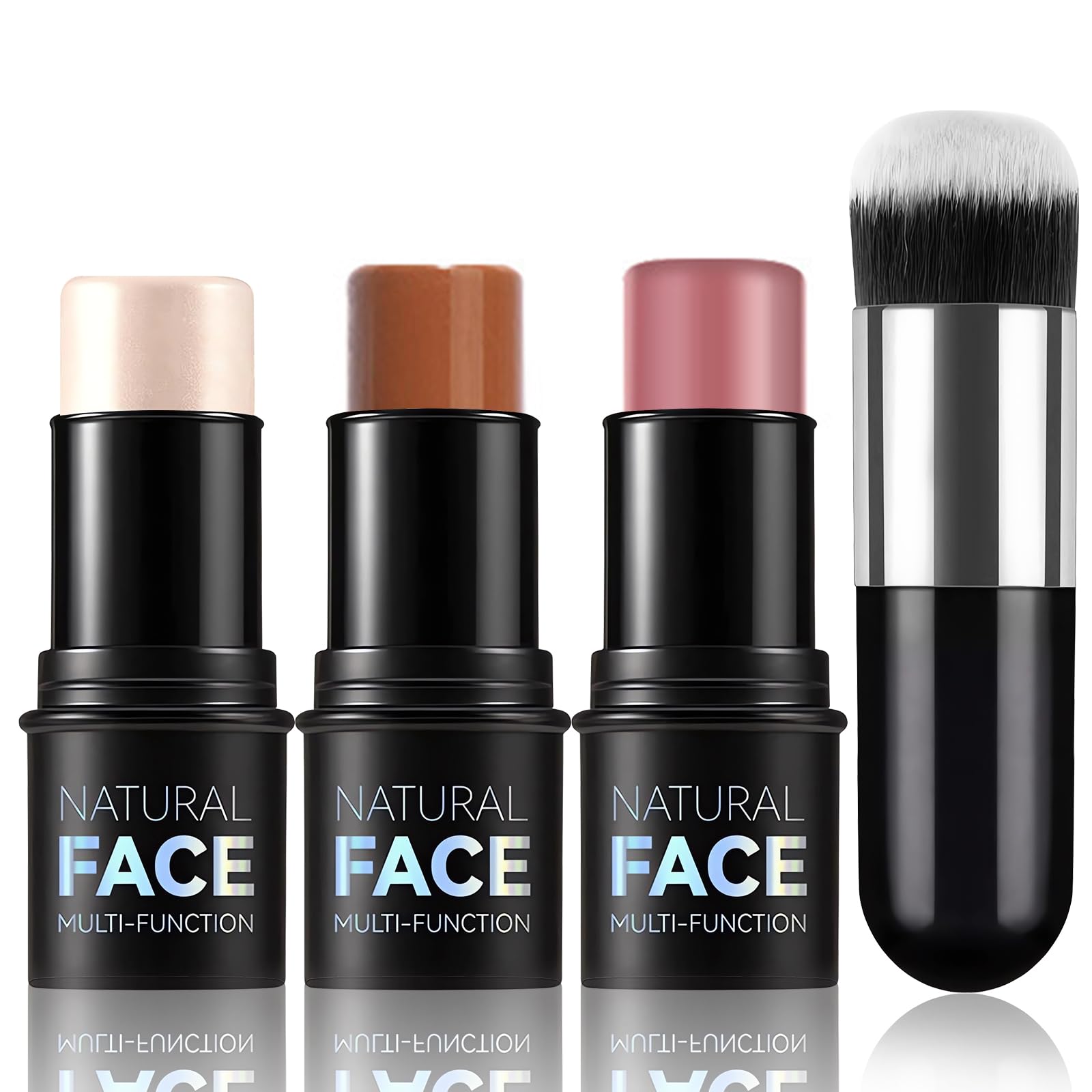 Ledeak 3 Piezas Contorno Iluminadores Colorete Barra, Larga Duración Ligero Highlighter Blush Contour Stick, Luminoso Textura Cremosa Juego de Barras Maquillaje con Cepillo para Todo Tipo de Piel