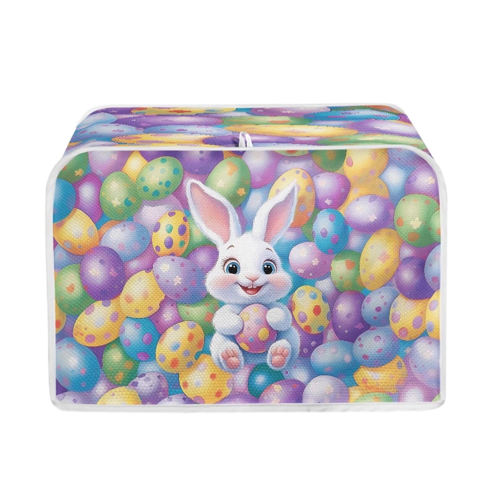 Colorful Eggs Bunny Toaster Covers, 4 Slice, Dust &amp; Water Resistant, Top Hook, Two Sizes, Protective Cover, Customizable Design, Modern Style, Bread Use