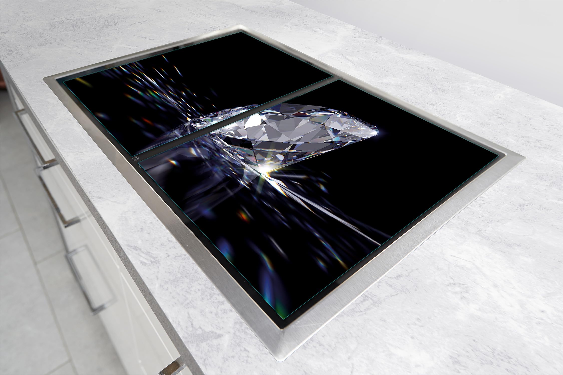 TMK ArtDeko Plaque de protection universelle pour plaque de cuisson 100 x 52 cm 2 pieces Protection contre les éclaboussures Planche a découper en verre trempé Décoration, diamant