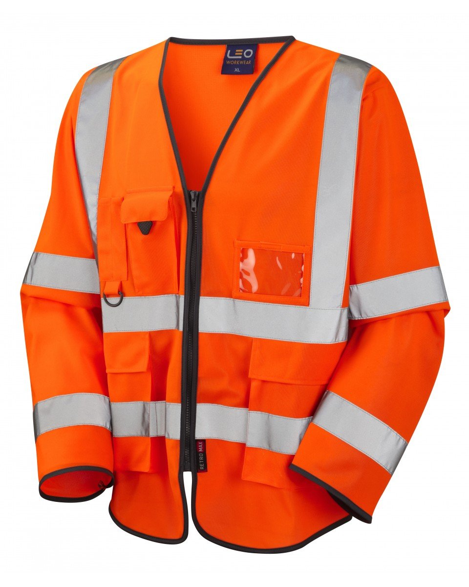 Leo Workwear Hi-Vis Orange Wrafton Knitted Polyester Hi-Vis Superior Sleeved Waistcoat, Large,