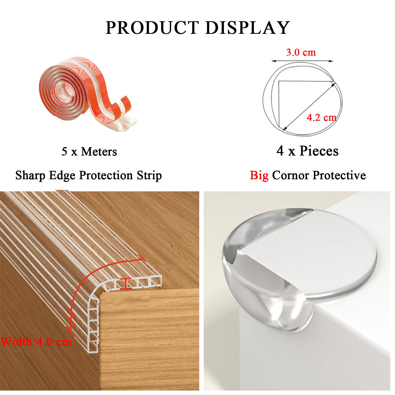 Meekye Paraspigoli per bambini, 5/3 m, con 4 paraspigoli, morbidi, paraspigoli per bambini, autoadesivi, per tavolo in vetro, per proteggere il bambin