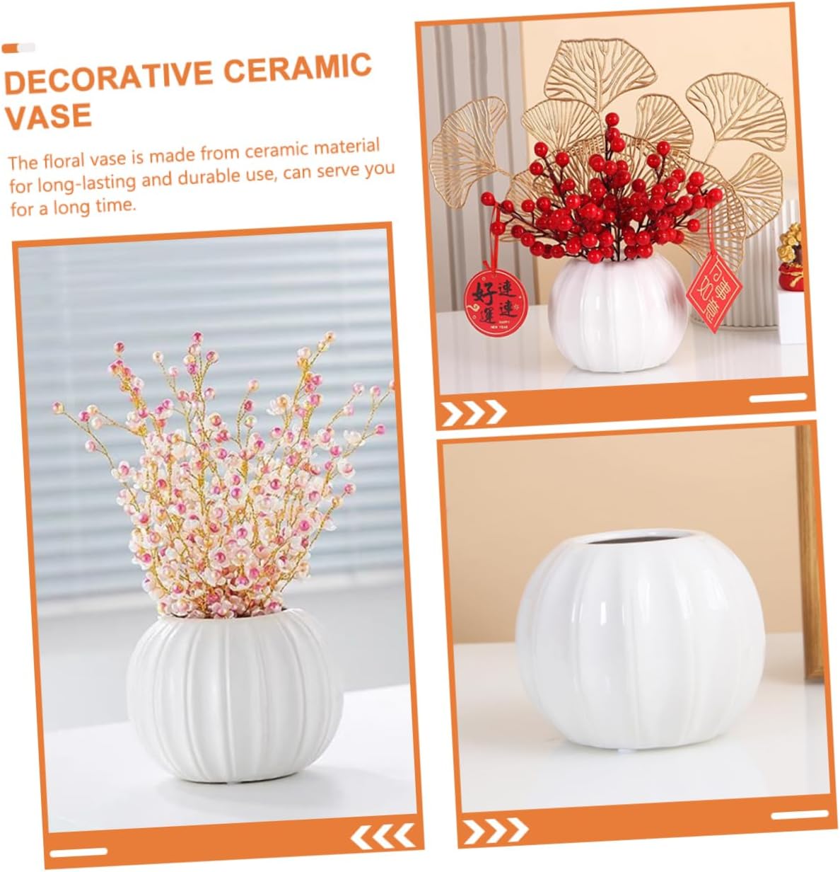 Modern Artistic Ceramic Pumpkin Vase for Dried Flowers Simple Design Decorative Floral Container for Office Home Compact Smooth Finish