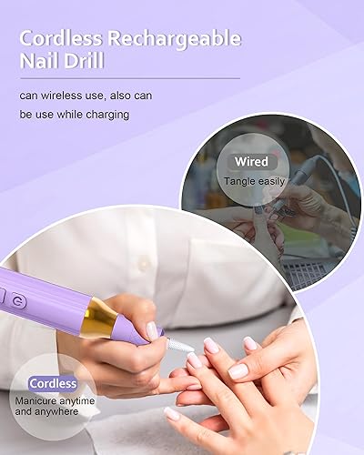 Miniatura 6 de Taladro de uñas, limas eléctricas inalámbricas para uñas de gel, kit de manicura Efile para mujeres, taladro inalámbrico recargable para uñas,