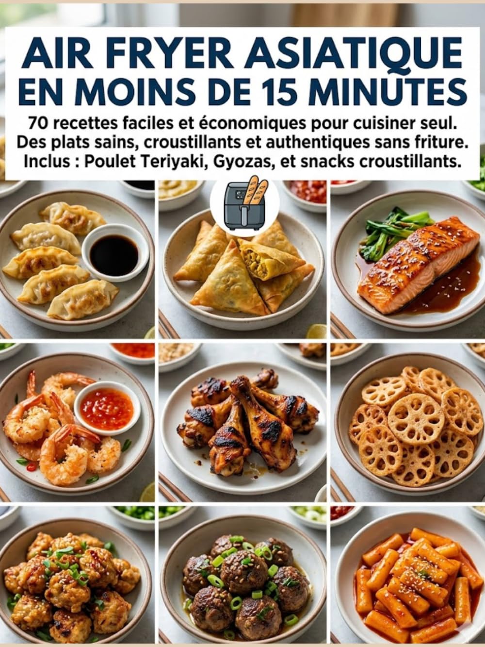 Air Fryer Asiatique en moins de 15 minutes :: 70 recettes faciles et économiques pour cuisiner seul. Des plats sains, croustillants et authentiques ... Teriyaki, Gyozas, et snacks croustillants.