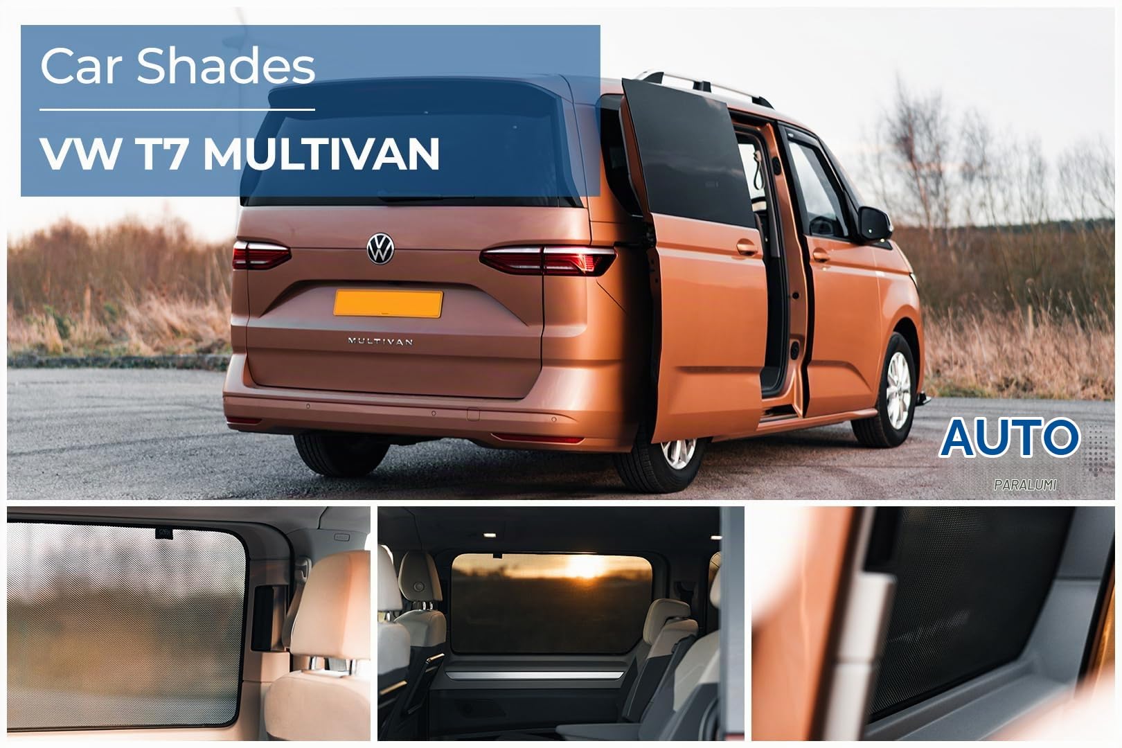 CAR SHADES Set (Porte Laterali Posteriori) Compatibile con Volkswagen T7 Multivan (Life) 2021- (2-Parti) Tendine Parasole su Misura