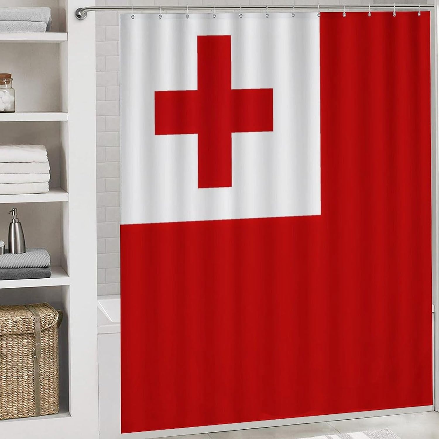 Tonga Tongan Flag Bathroom Sets with Shower Curtain and Rugs 4 Piece with U-Shaped Floor Mat Toilet Lid Cover