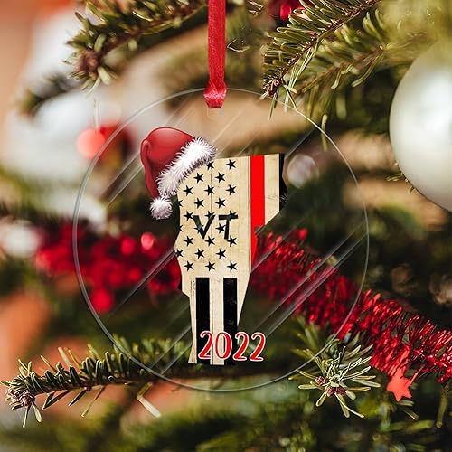 Miniatura 6 de Adorno acrílico de Navidad, recuerdo de vacaciones del estado de Vermont, sombrero de Papá Noel, ciudad natal, invierno, decoración de inauguración