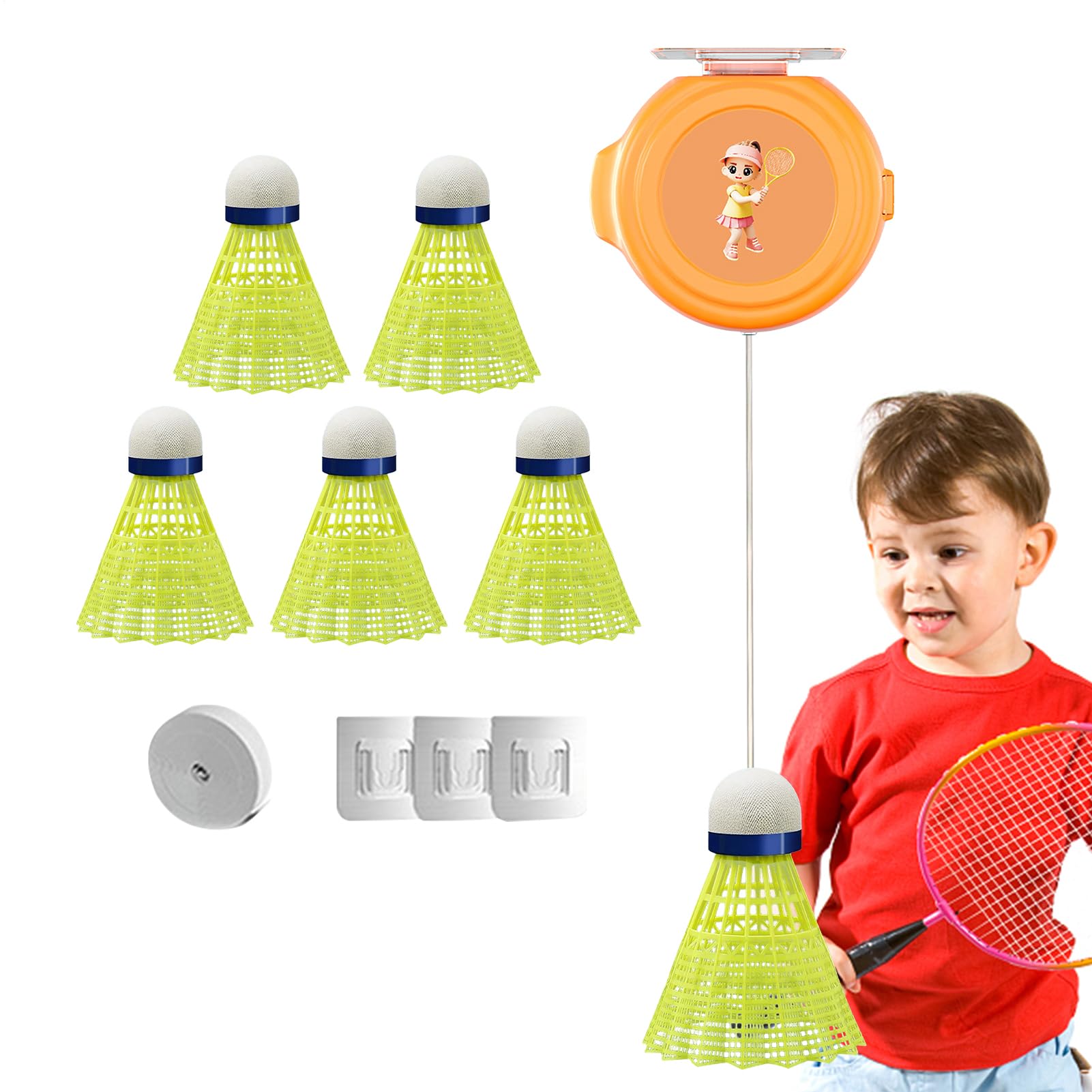 Genérico Entrenador de Rebote para un Jugador de bádminton,Bádminton de Rebote - Práctica de Equipo de bádminton en Solitario,Juego de portátil de coordinación -Mano con Cordones elásticos para — view 8
