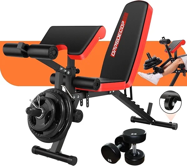 OPPSDECOR Adjustable Weight Bench with Leg Extension, Leg Curl - 800 LBS Heavy Duty Workout Bench for Home Gym - Preacher Curl, Flat, Incline, Decline Sit Up - Full Body Workout
