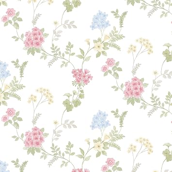 Fern Floral Wallpaper in Pinks, Green and Yellows