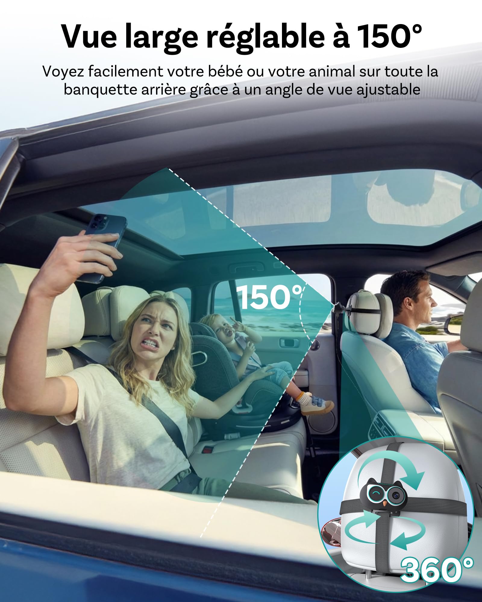 OTTOCAST Cabin Care, Adaptateur CarPlay sans Fil avec Caméra 2026, Caméra Bébé Voiture, Baby Monitor CarPlay sur Écran d’Origine, Écran Partagé & PiP, Vision Nocturne 1080P, Grand Angle, Plug & Play