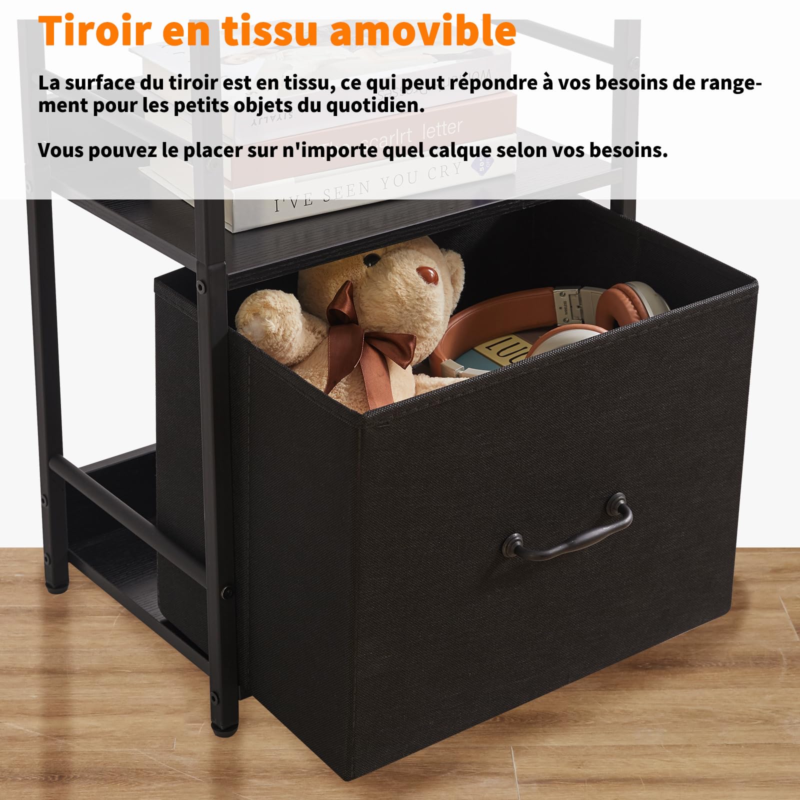 Aibiju Bibliothèque à 5 Niveaux avec Tiroir en Tissu, Étagère Échelle Industrielle, Bibliothèque Haute et Étroite avec Étagères pour Chambre à Coucher, Salon, Noir YD-BC001B