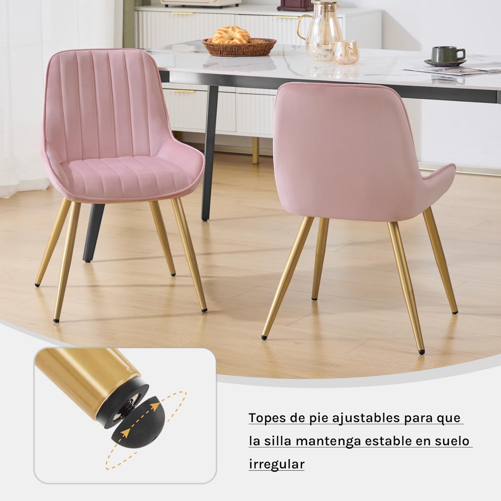 Lestarain Juego de 2 Sillas de Comedor,Terciopelo,Rosa | Ergonómicas, Salón y Dormitorio, Estilo Nórdico y Moderno