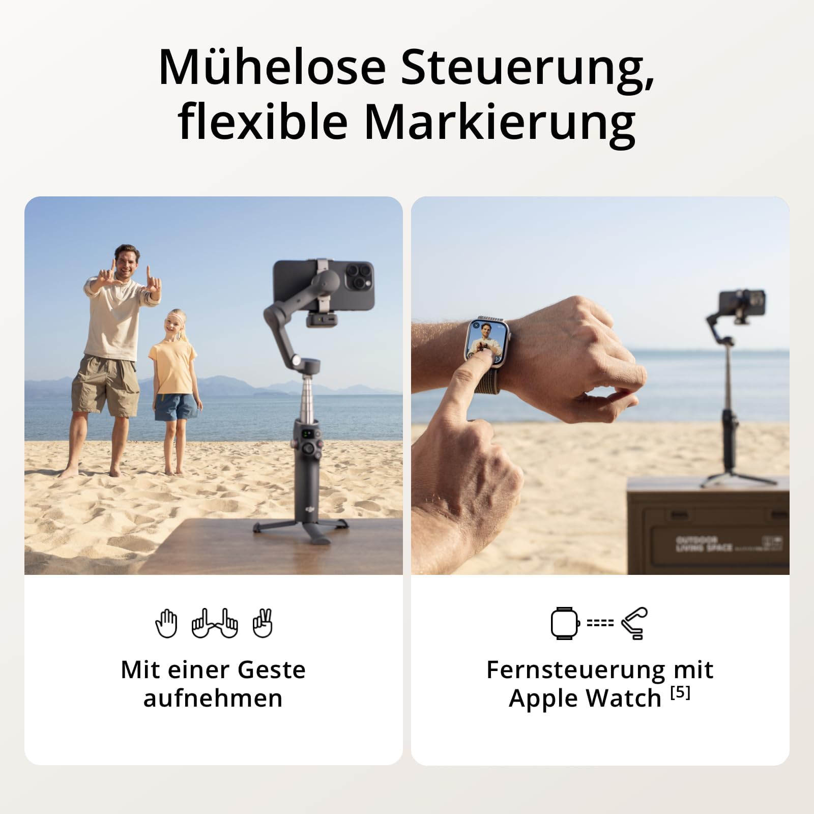 DJI Osmo Mobile 7P + Mic Mini TX (Polarweiß), Gimbal-Stabilisator für iPhone, Android, Natives Tracking, Audioempfang, Beleuchtung, 3-Achsen-Smartphone-Gimbal, Integrierter Verlängerungsstab & Stativ