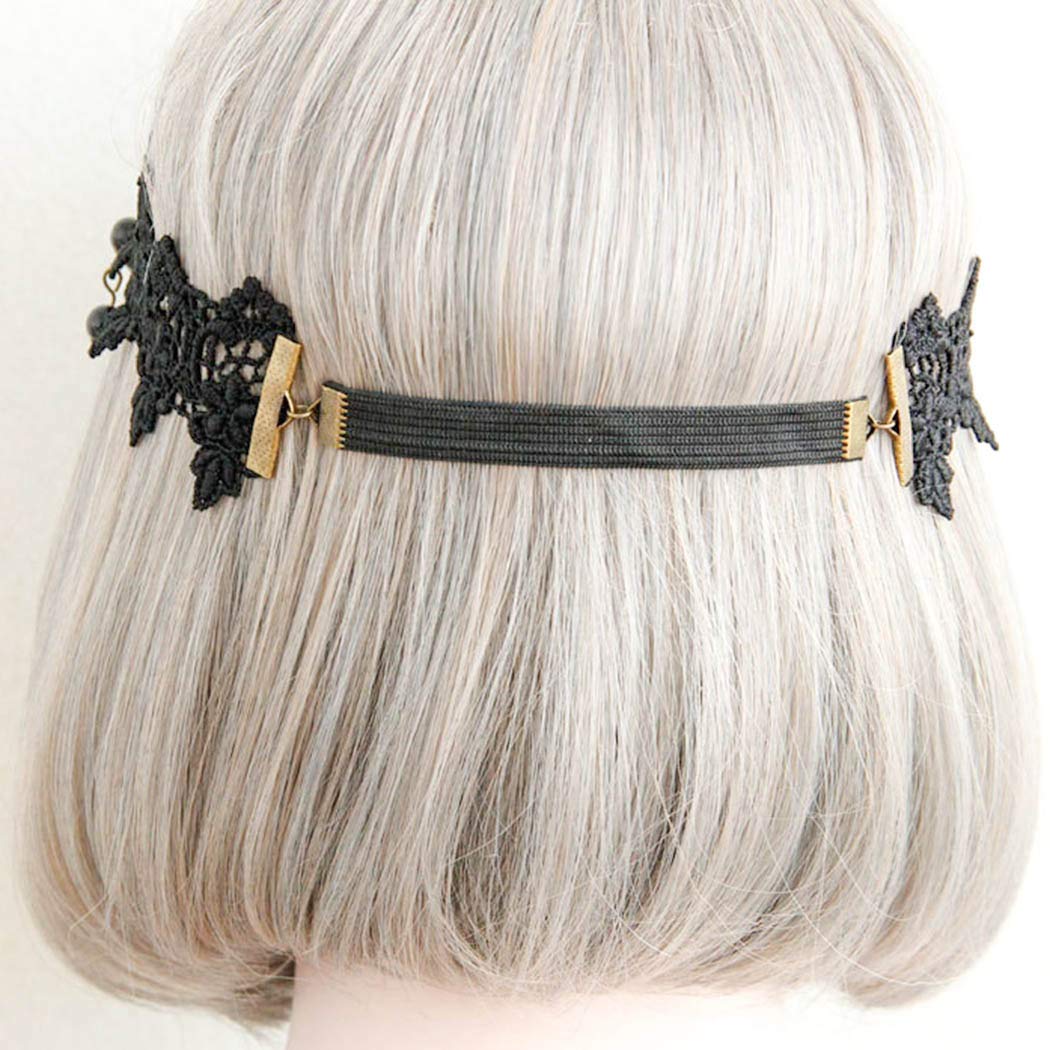 Barode Gothic Lolita Black Lace Headband Halloween Vintage Pearl Party Headwear Costume Baroque Flower Elastic Crown Forehead Jewelry for Women and Girls : Clothing, Shoes & Jewelry