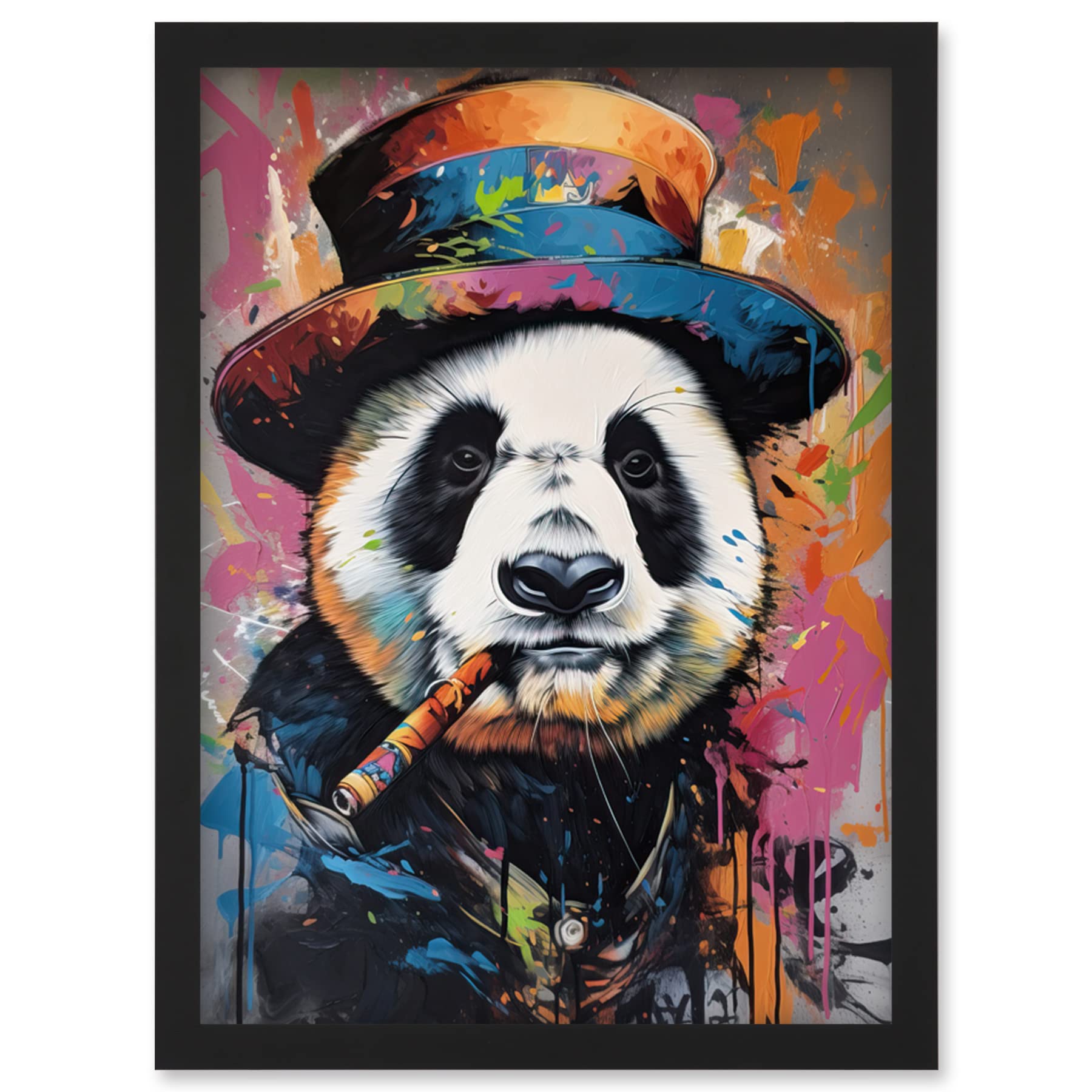 Framed Wall Art Print A4 - Panda Bear with Suit, Top Hat & Cigar - Artery8