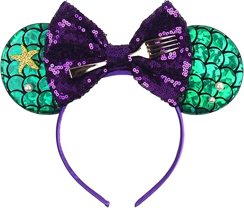 Diademas de orejas de ratón de lentejuelas para mujeres, niñas, niños, diadema con lazos con purpurina para niños y adultos, fiesta de cumpleaños,