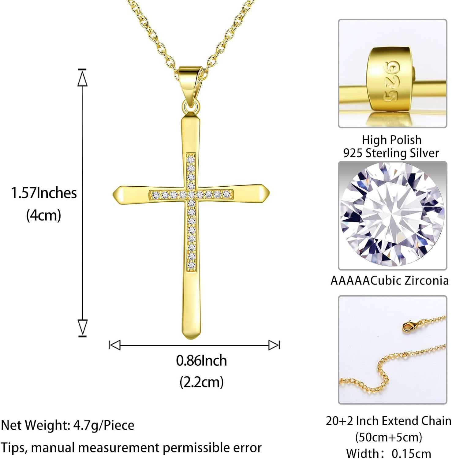 Jewmon 925 Sterling Silver Cubic Zirconia Cross Necklace for Women Mens Cross Faith Pendant Necklace Gothic Protection Christian Jewelry for Easter Christmas Birthday Couples Gifts - Image 5