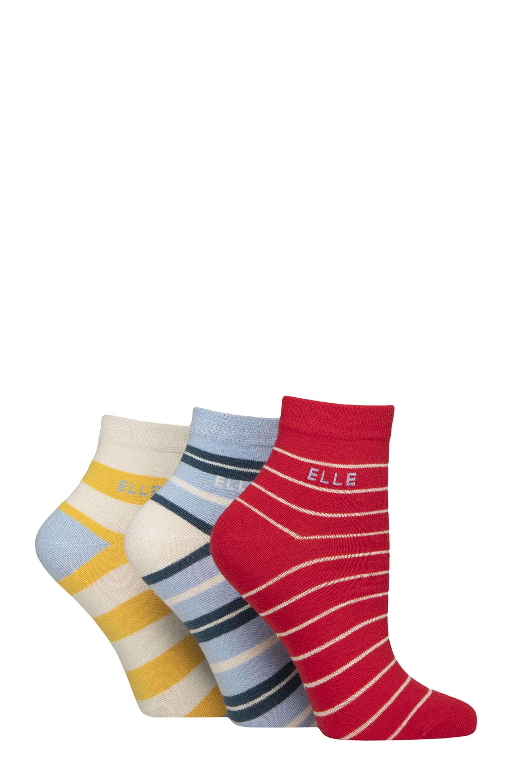 Elle Ladies Cotton Anklet Socks - Soft, Short, Plain, Striped & Patterned with Hand Linked Toes Multipack of 3 Size 4-8 (UK, Numeric, 4, 8, Regular, Regular, Seafarer Striped)