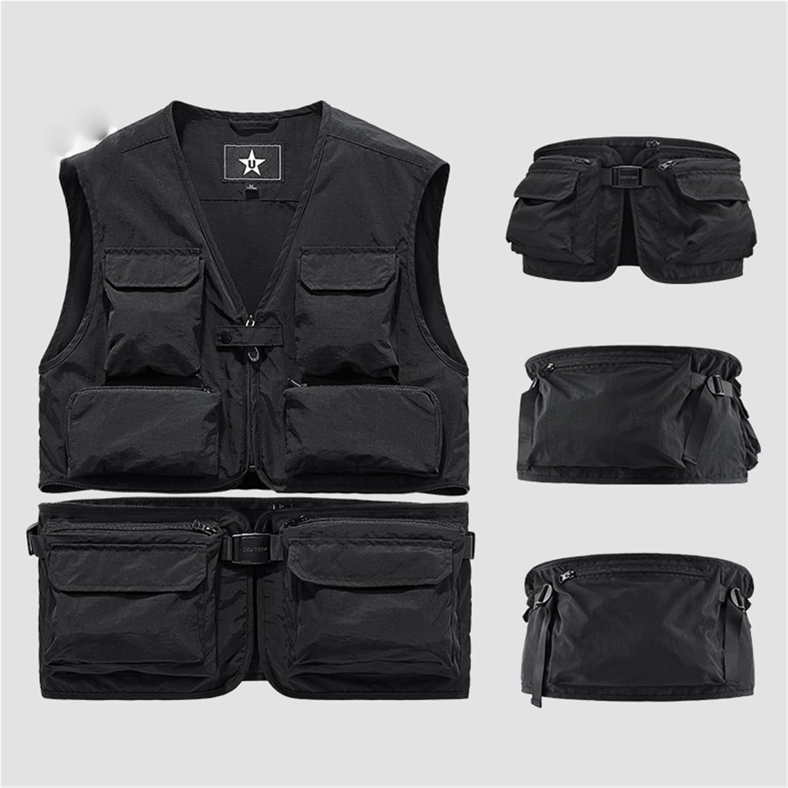 CLSQLXYJZC Gilet Multiuso Da Uomo, Gilet Estivo Traspirante Multitasche Con Patta Cargo E Cerniera Per Lavoro All'aperto Foto, Giacca Estiva Da Viaggio Multiuso Safari, Per Viaggi, Pesca Altro