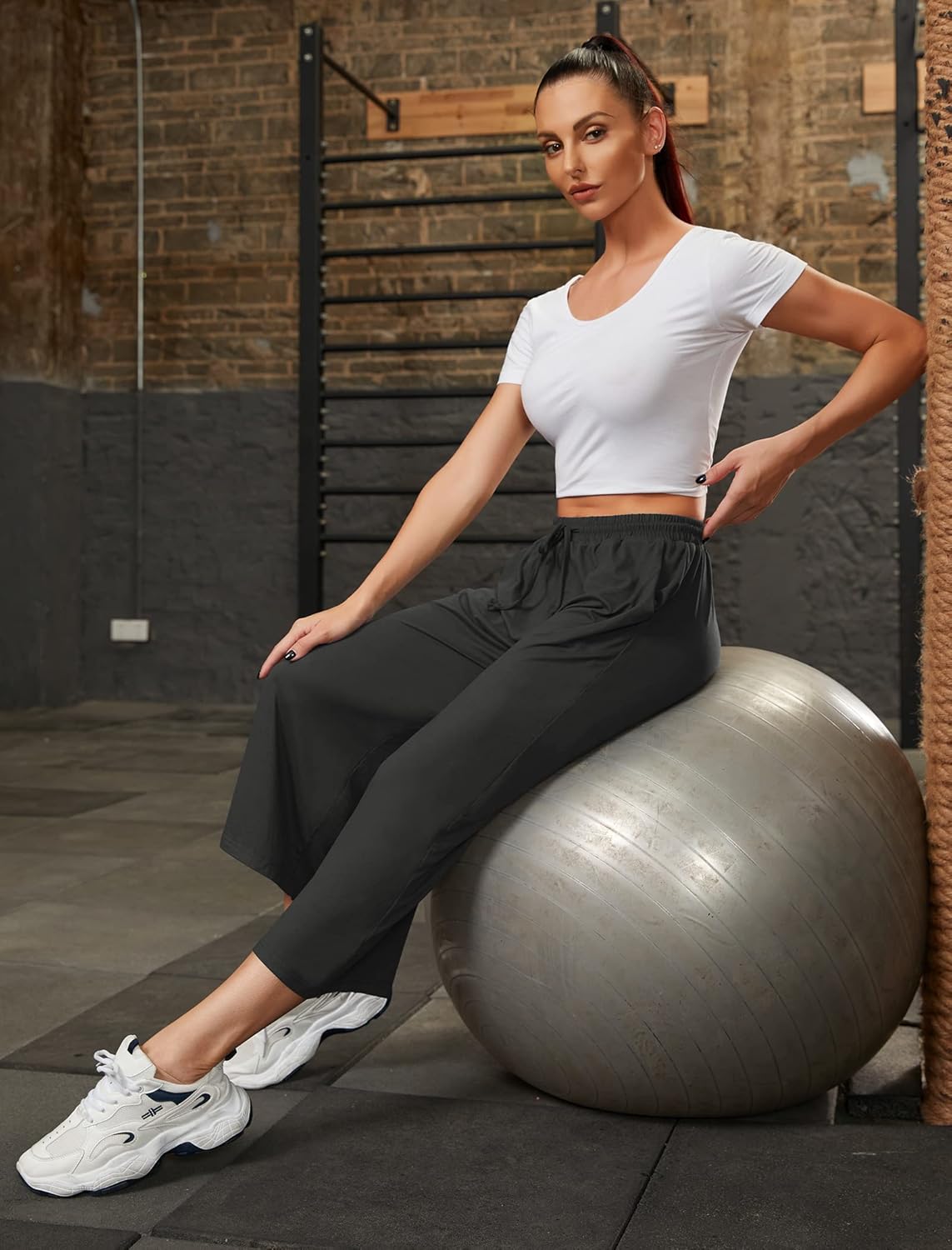 Annenmy Womens Capri Yoga Pants Wide Leg Gym Shorts Quick Dry Drawstring Pants Loose Workout Capris Sweatpants with Pockets - Image 5