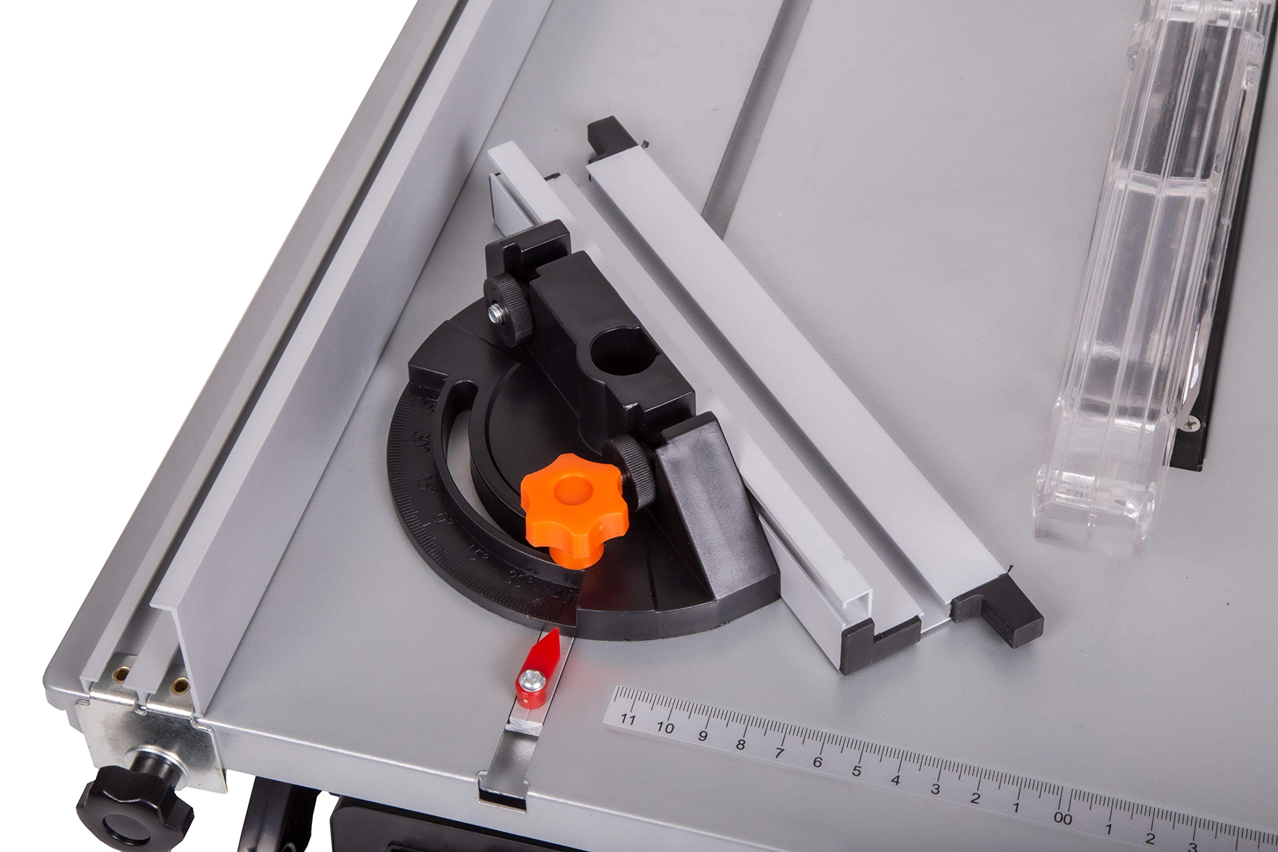 FERM Scie sur table 800W - Lame de scie Ø200mm 24 dents, guide d'onglet, guide parallèle, poussoir et connexion à vide inclus
