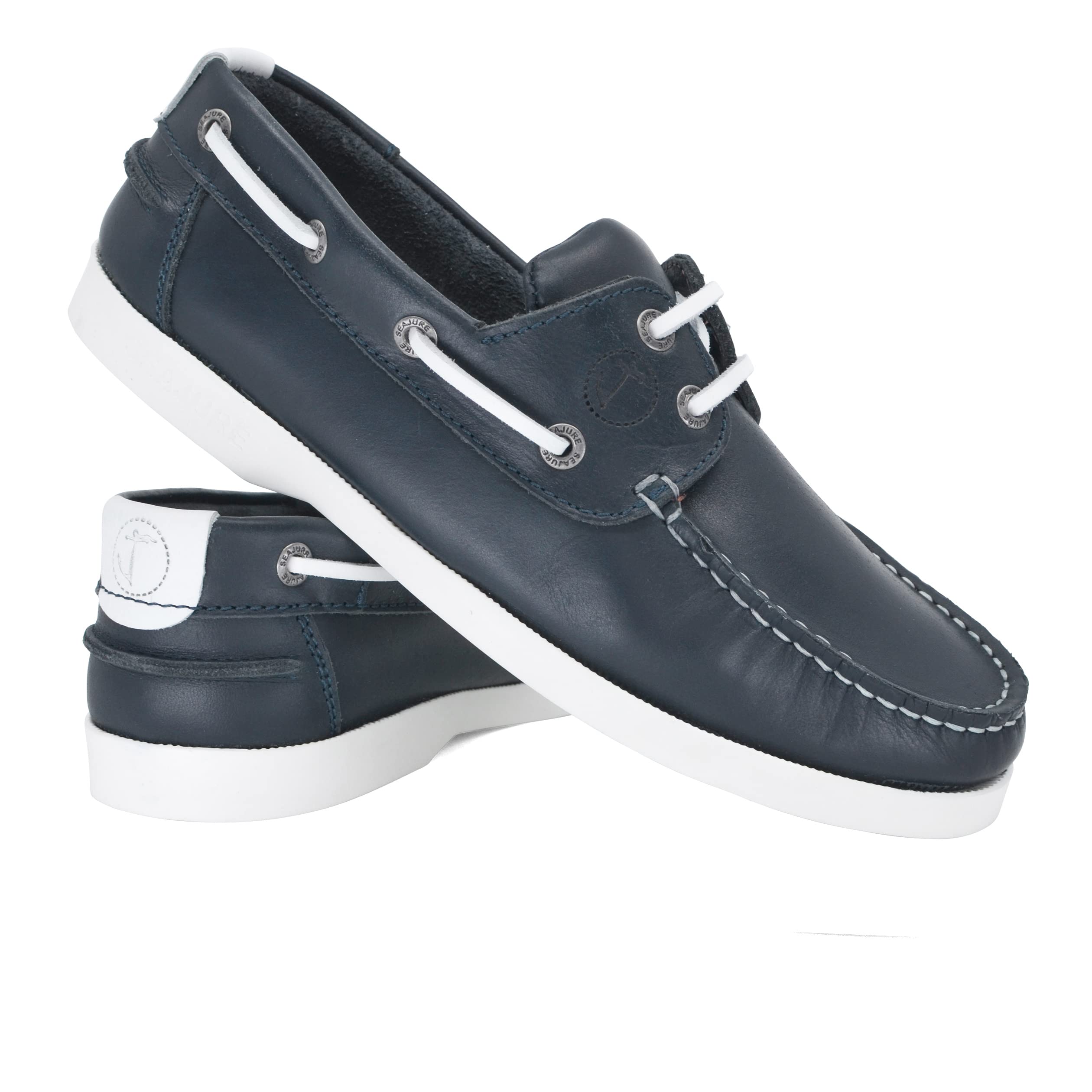 Seajure Chaussures Bateau pour Femme Cannon en Cuir Bleu Marine