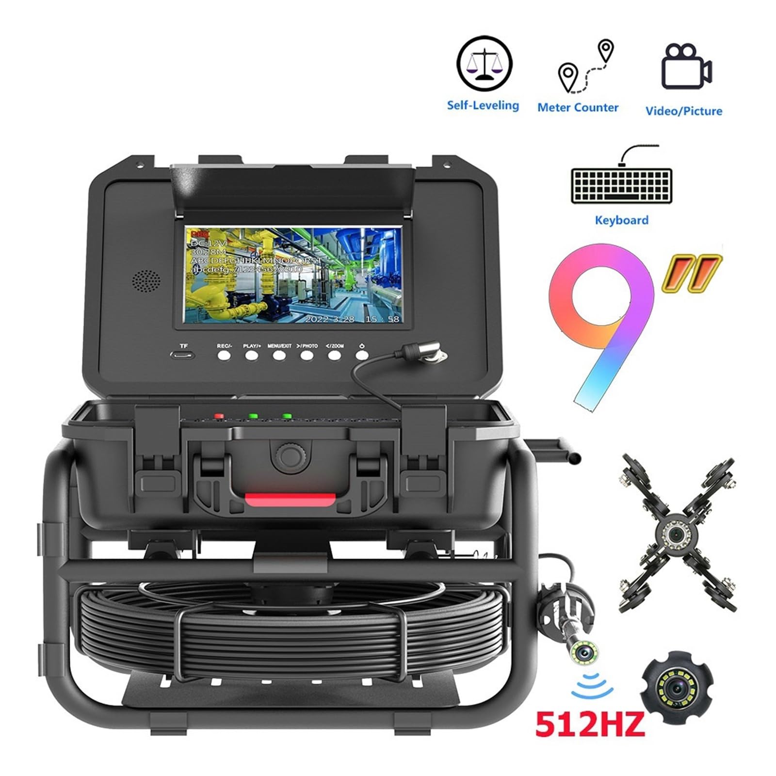 Kamera inspekcyjna odpływu Kamera Inspekcyjna Do Rur, Kamera Kanalizacyjna 9 Cali, HD 1080P DVR Z Samopoziomującą Sondą 512 Hz, Rura Spustowa, Przemysłowy Endoskop(20m,5MM No Locator)