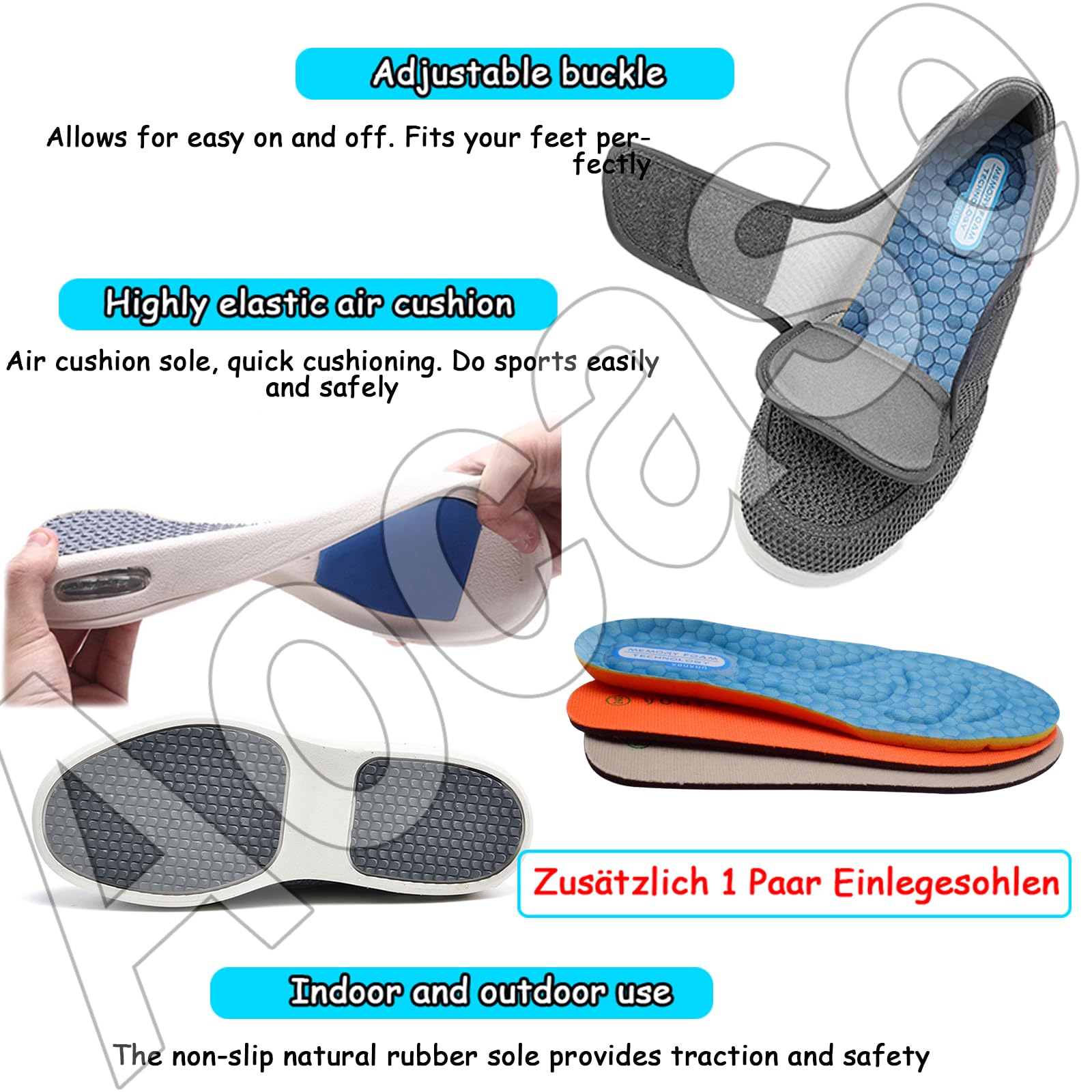 Zapatos para Pies Planos Hombre Zapatillas Cómodas Ancho Especial OrtopéDicos Caminar Adulto Sanitized Ajustable Edema hinchados Extra Ancha,Gris,45 EU