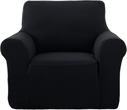 Deconovo Funda protectora de elastano ajustable antideslizante para sillón de alta elasticidad, antiarrugas, con estampado sólido, silla, color negro