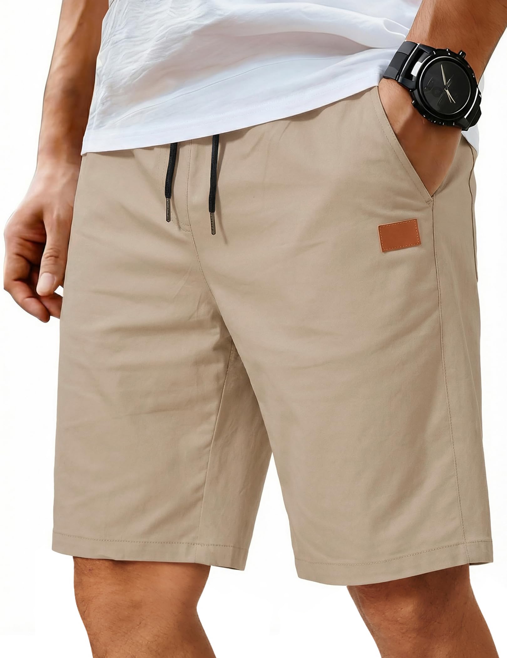 COOFANDY Mens Casual Shorts Cotton Elastic Waist Drawstring Shorts Lightweight Summer Beach Shorts