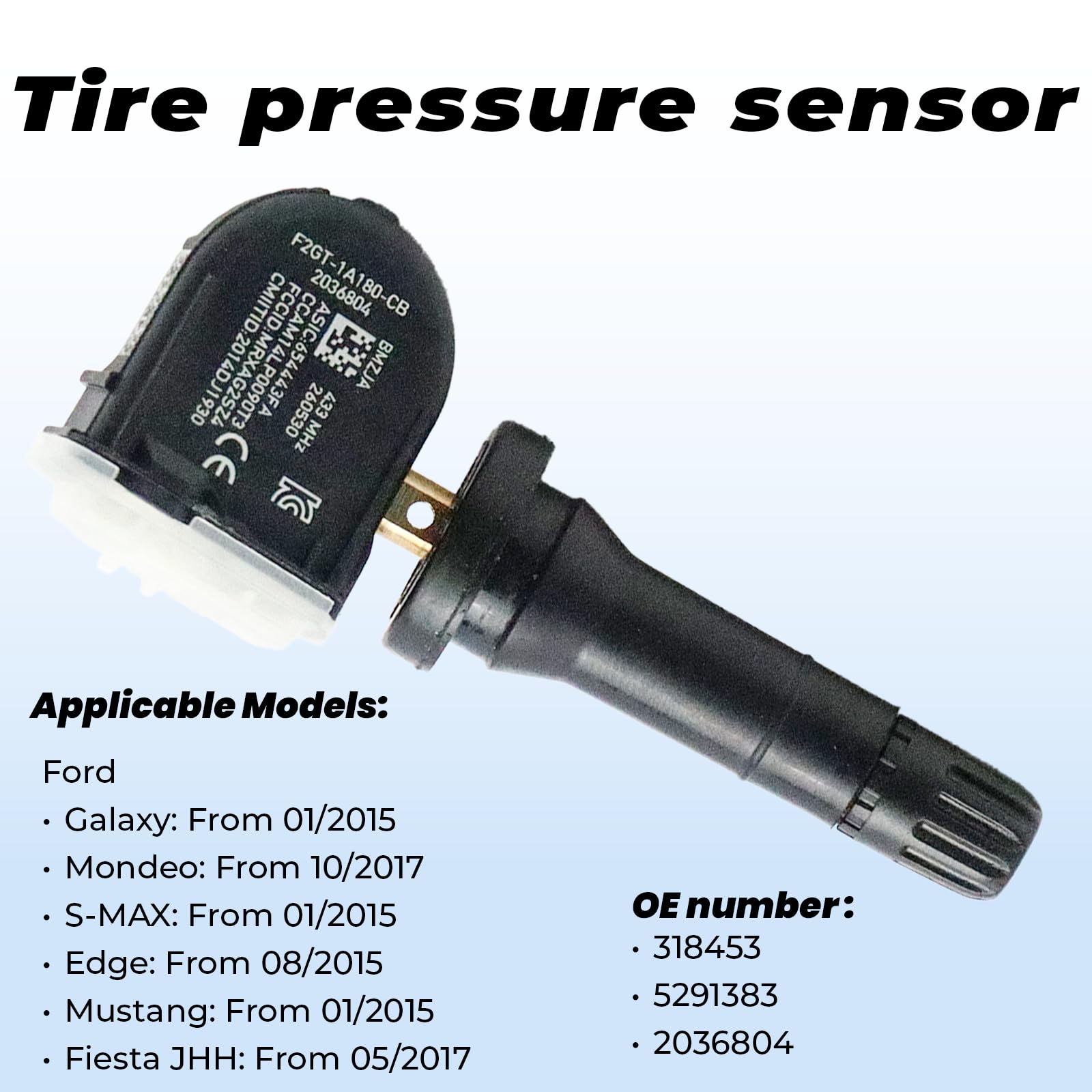 4 sensori di pressione degli pneumatici con sistema di monitoraggio della pressione degli pneumatici da 433 MHz, sensore TPMS 2036804 per Galaxy S-Max Edge Fiesta Mondeo Mustang sensori RDKS 2318453