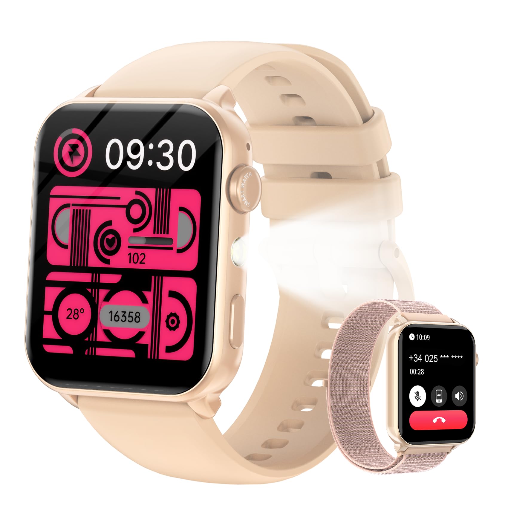 Yxtel Smartwatch Donna, Orologio Smartwatch Impermeabile IP68, Smart Watch con LED Torcia, Effettua/Risposta Chiamate, DIY Quadranti, 2 Cinturini, Contapassi e Monitor Sonno