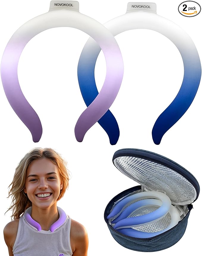 2 Pack Neck Cooling Tube with Insulated Bag - Reusable Ice Ring Neck Cooler Indoor Outdoor - Wearable Cooling Wrap - Relief for Summer and Hot Flashes - Ice Ring Freezes Under 64℉(Purple+Blue)