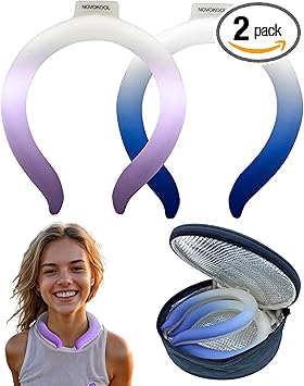 2 Pack Neck Cooling Tube with Insulated Bag - Reusable Ice Ring Neck Cooler Indoor Outdoor - Wearable Cooling Wrap - Relief for Summer and Hot Flashes - Ice Ring Freezes Under 64℉(Purple+Blue)