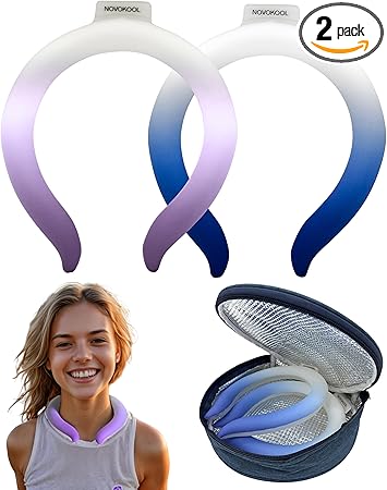 2 Pack Neck Cooling Tube with Insulated Bag - Reusable Ice Ring Neck Cooler Indoor Outdoor - Wearable Cooling Wrap - Relief for Summer and Hot Flashes - Ice Ring Freezes Under 64℉(Purple+Blue)
