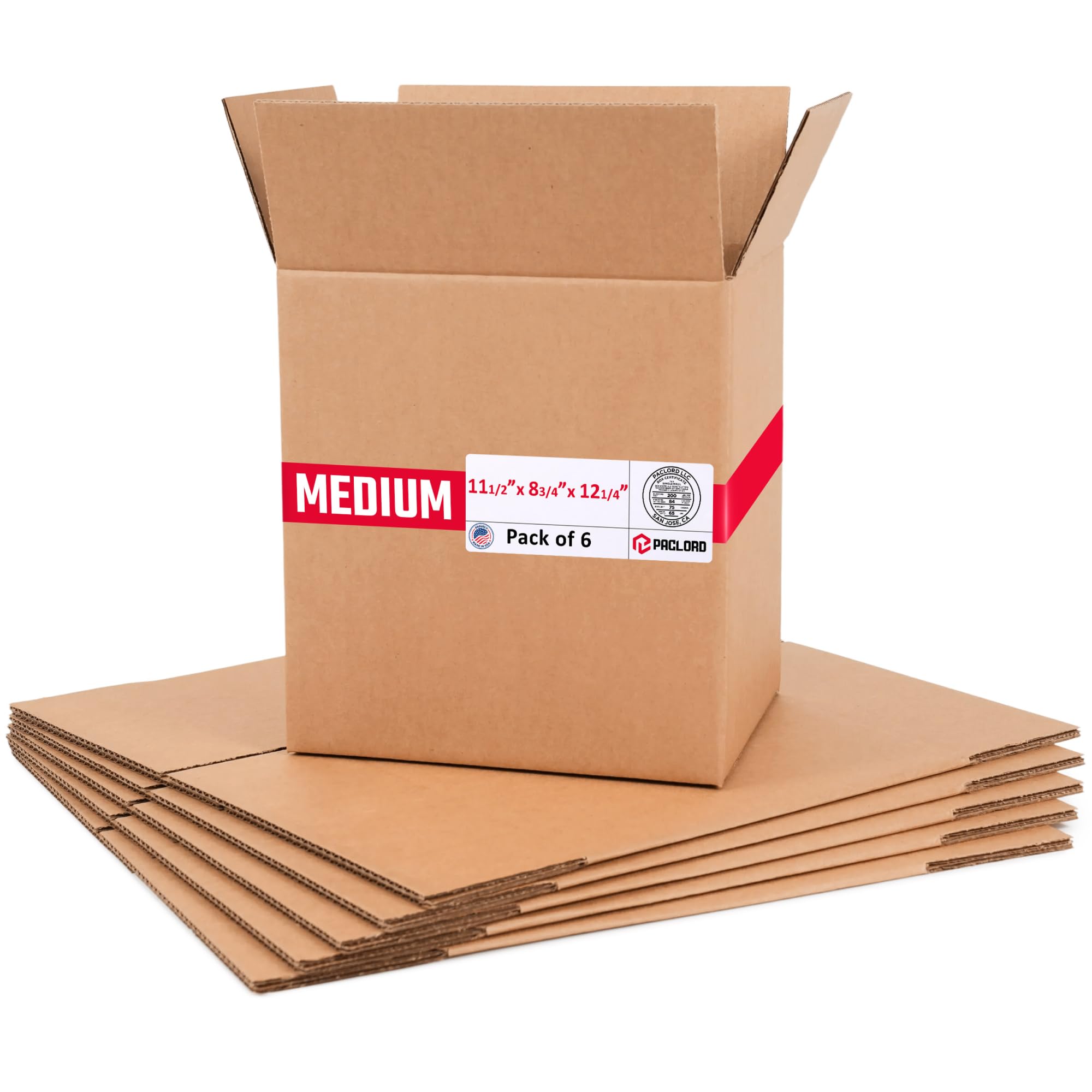 Medium Cardboard Boxes 11 1/2"L x 8 3/4"W x 12 1/4"H (Pack of 6) - USA-Made Packing Boxes for Moving, Shipping, or Storage - USPS, UPS, FedEx Approved - Professional Packing Supplies for Moving | USA-Made Packing Boxes for Moving, Shipping, or Storage - USPS, UPS, FedEx Approved - Professional Packing Supplies