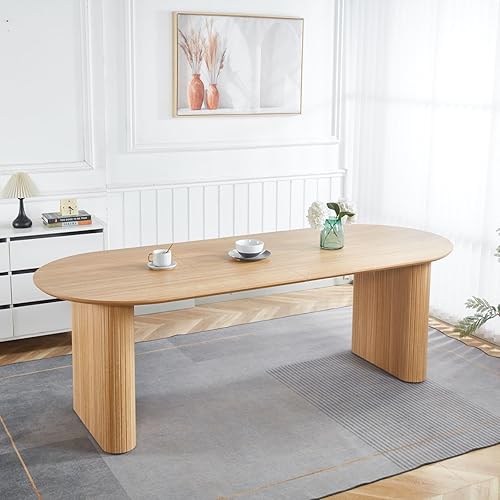 90.55" Round Extendable Dining Table, Natural Expandable Dining Room Table