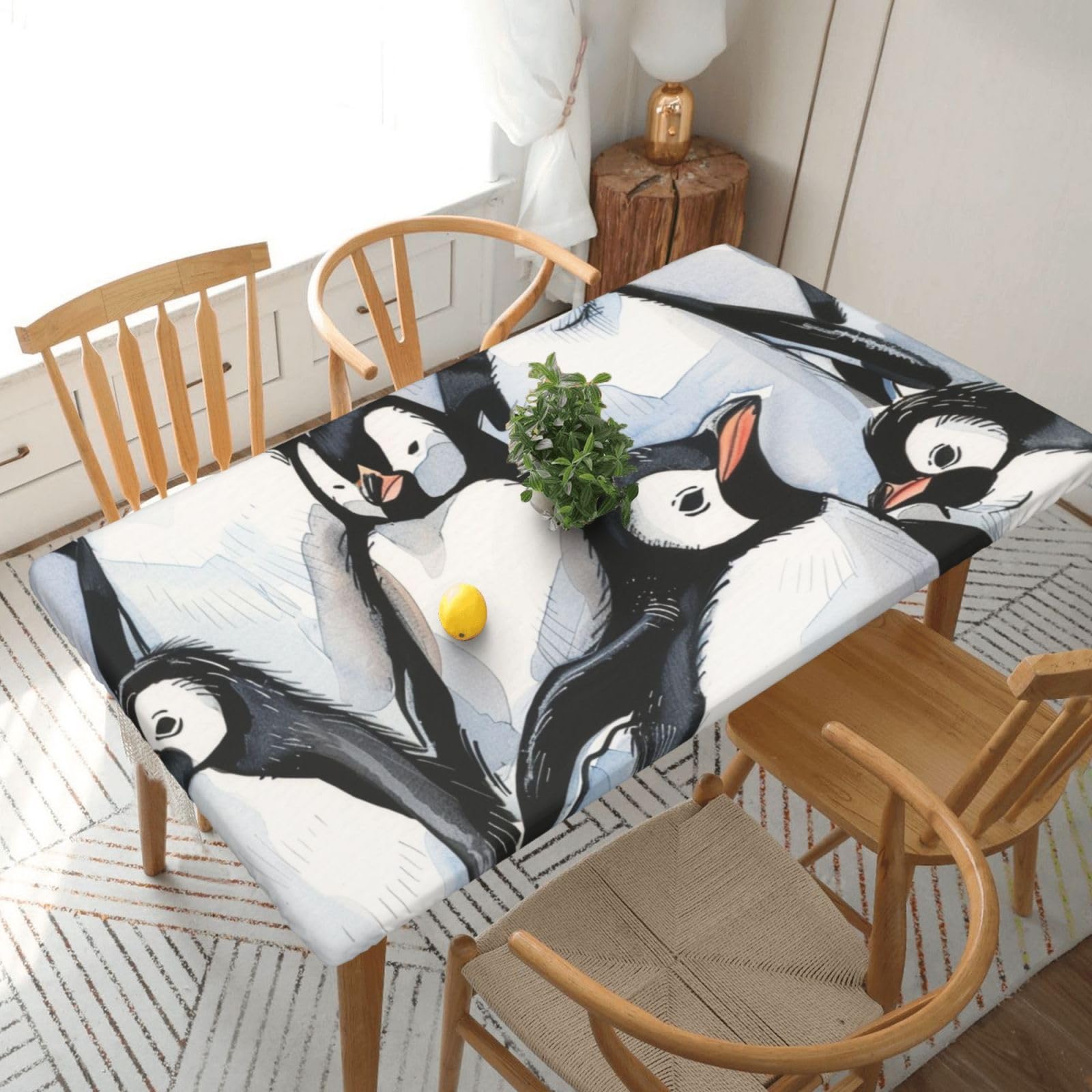 WPKJU Cute Baby Penguins Sketch Printed Tablecloths 5ft Rectangular Table Covers Washable Polyester Decorative Table Cloth for Dining Table Picnic Wedding