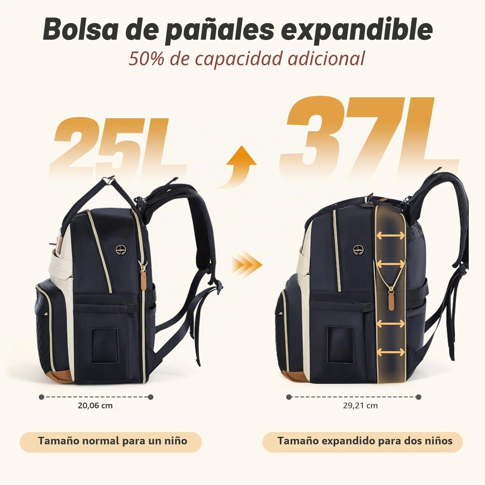 Mochila para pañales de 25-37 L, ampliable grande con cambiador y correas para cochecito, mochila de viaje, bolsa de pañales bolsa de mamá