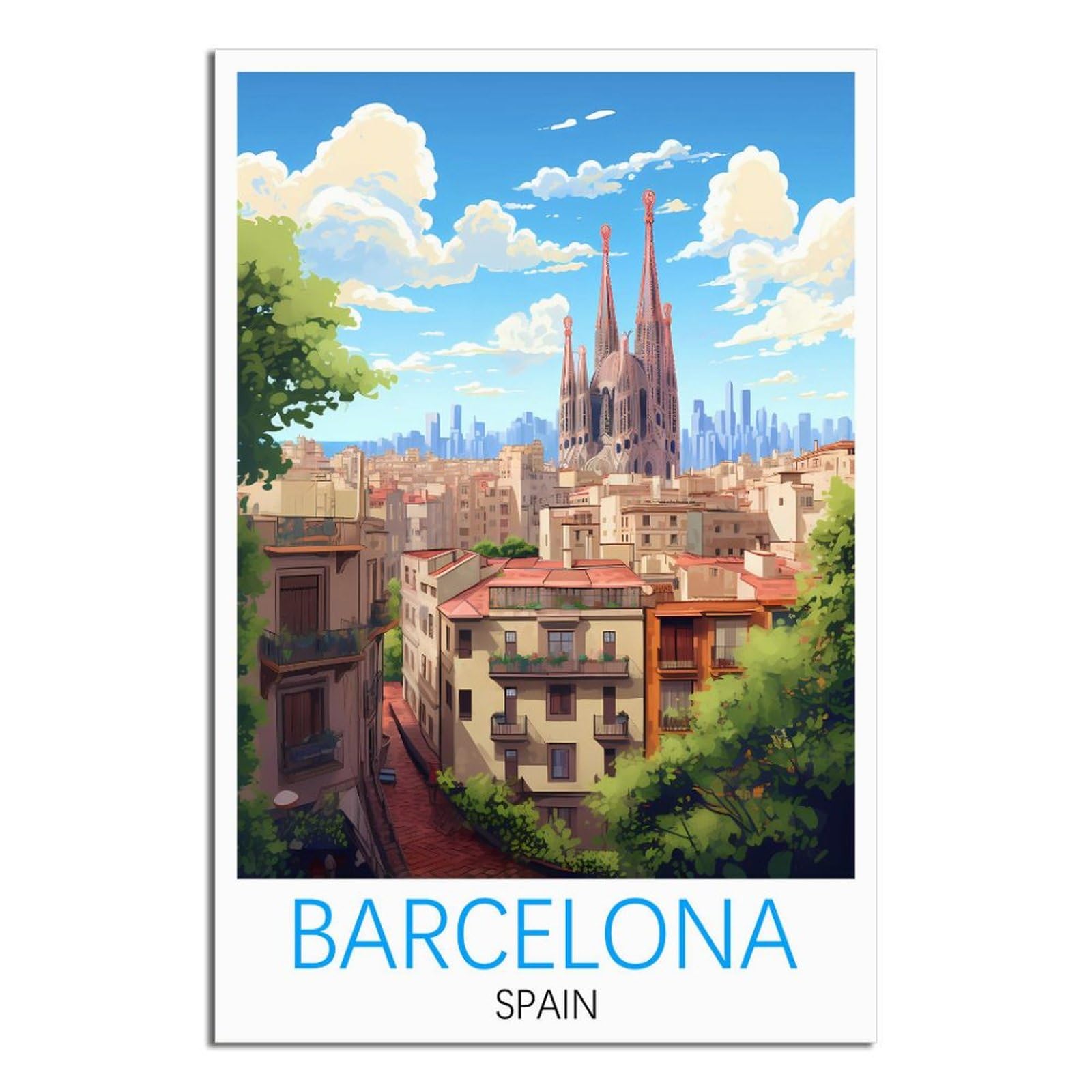 EZMLFA DIY Diamond Painting,Barcelona Spain 5D Diamond Art DIY Cross Stitch Crystal Rhinestone Embroidery Pictures Craft for Home Wall 50x60cm
